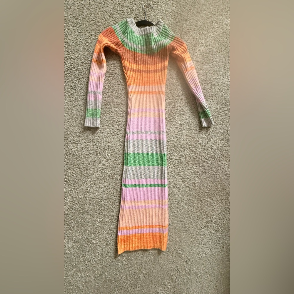 Spring Pattern Off Shoulder Ribbed Striped Long Sleeve Knit Maxi Dress